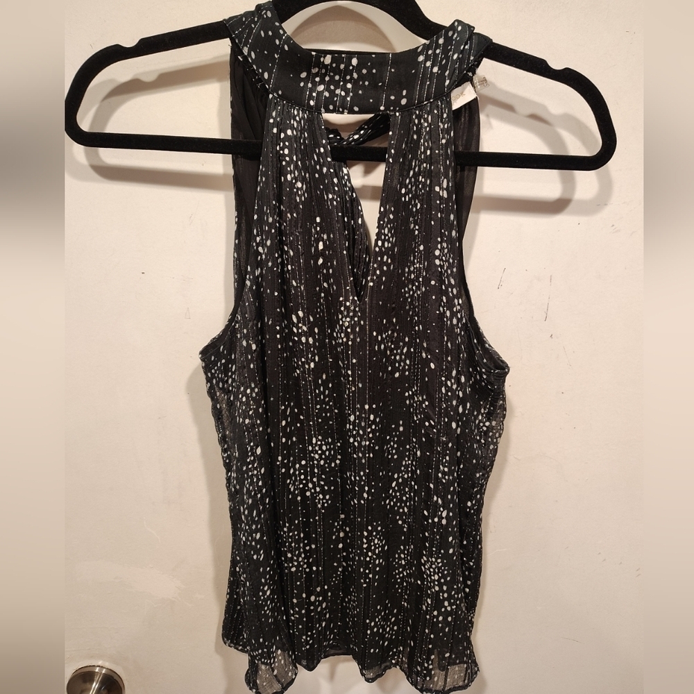 Ramy Brook Black Print Silk Alana Halter Neck Tank Top Sz S Summer Party Event